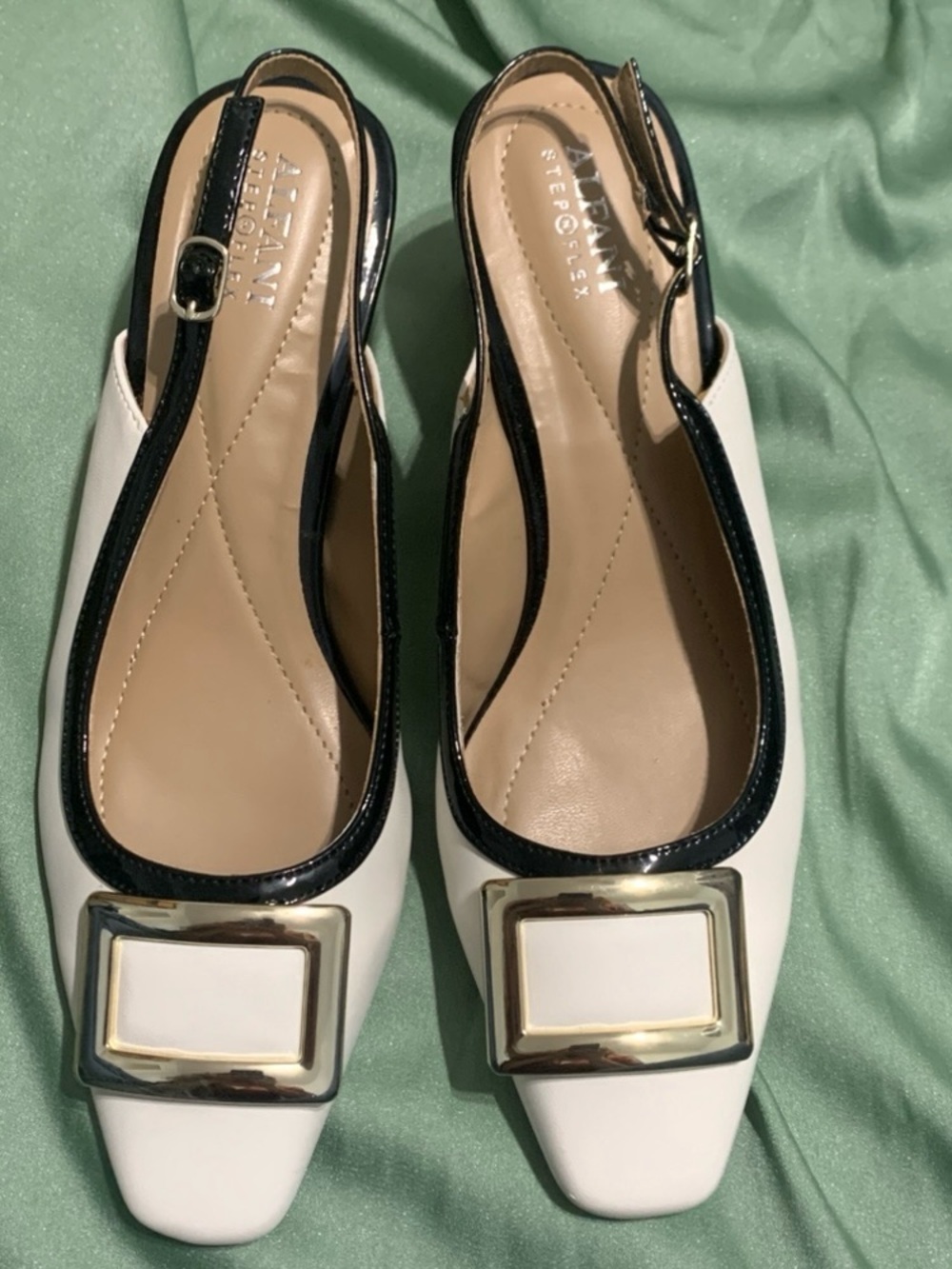 Alfani  Slingback Flats with Gold Buckle square toe